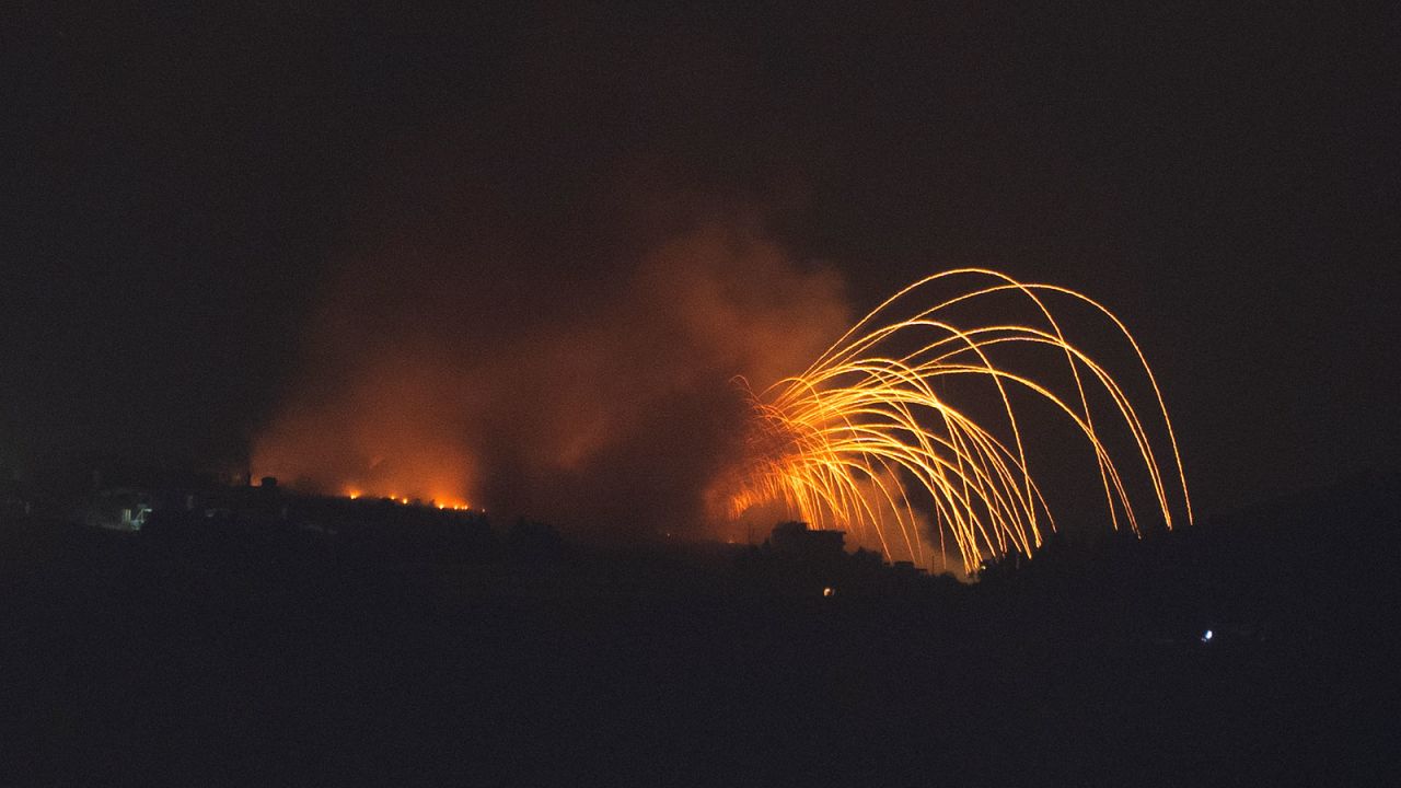 Israeli shelling hits an area in southern Lebanon as seen from northern Israel, Monday, September 30.