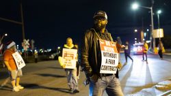 Striking longshoremen picket outside the Packer Avenue Marine Terminal Port, in Philadelphia, Pennsylvania, on October 1, 2024.