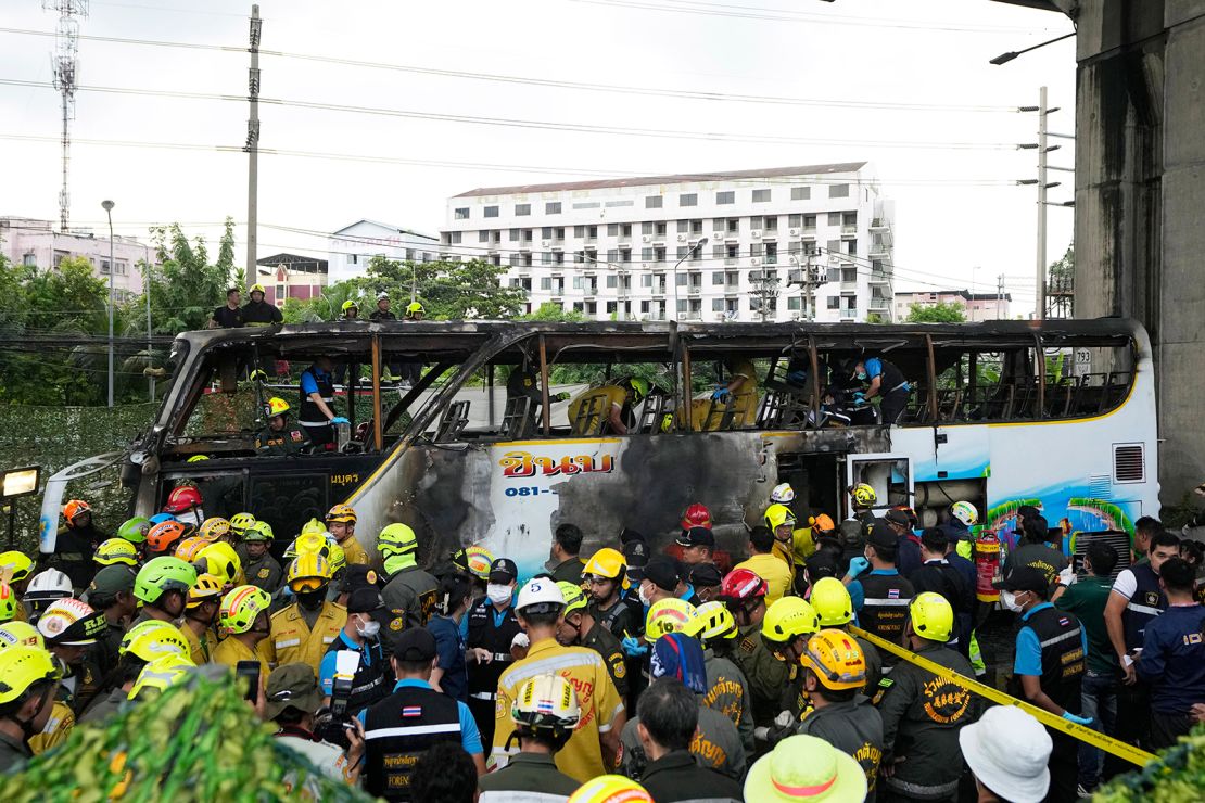 The bus caught fire as it was carrying young students with their teachers in suburban Bangkok.