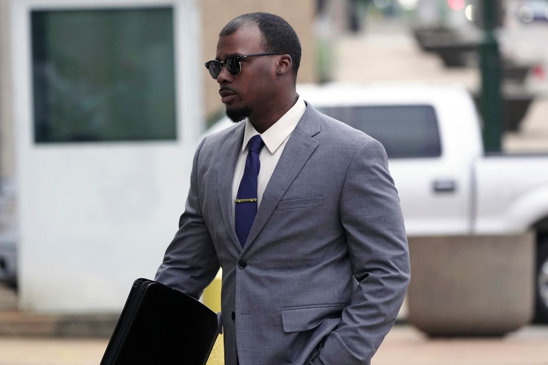 Justin Smith, one of three former Memphis police officers charged in the fatal 2023 beating of Tire Nichol, arrives at the federal courthouse for the day's hearing on October 1 in Memphis, Tennessee.