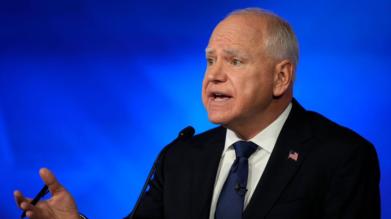Tim Walz speaks during a debate in New York on October 1.