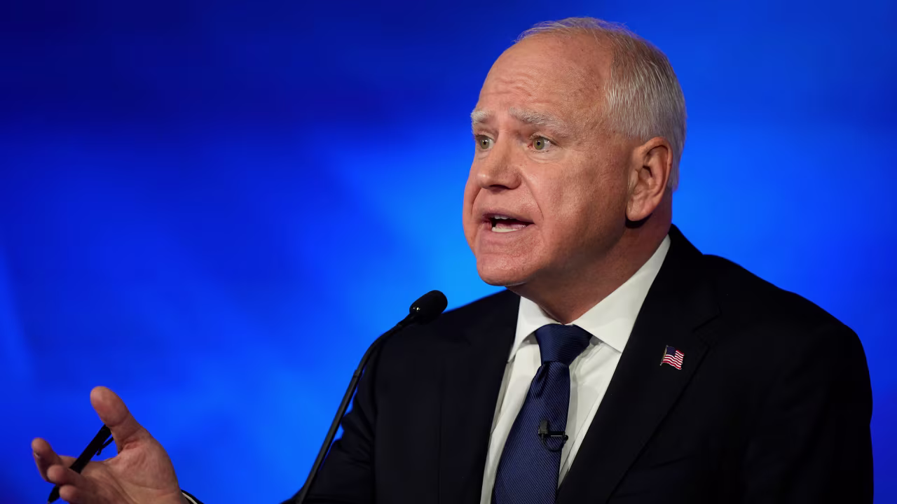 Tim Walz speaks during a debate in New York on October 1.