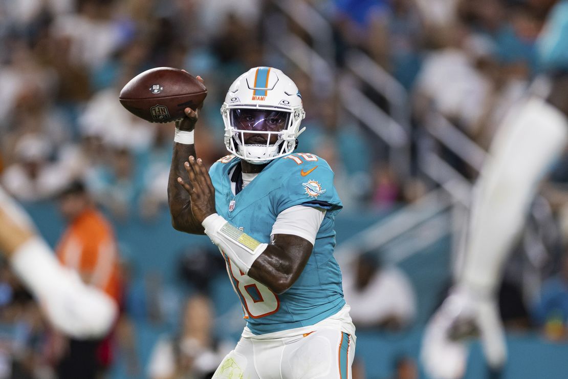 Tyler Huntley throws the ball during the first half of the game against the Tennessee Titans.