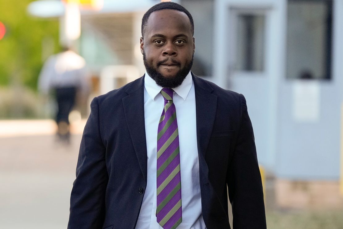 Tadarrius Bean, one of three former Memphis police officers charged in the fatal 2023 beating of Tire Nichols, arrives at the federal courthouse for the day's hearing in Memphis, Tennessee, on October 2.