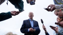 President Joe Biden speaks to the media before boarding Air Force One at Joint Base Andrews, Maryland, on October 2.