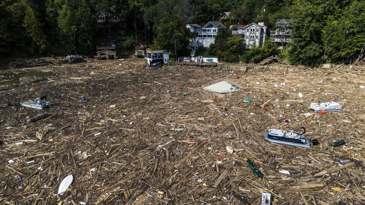 Debris is seen in Lake Lure, North Carolina, on Wednesday.