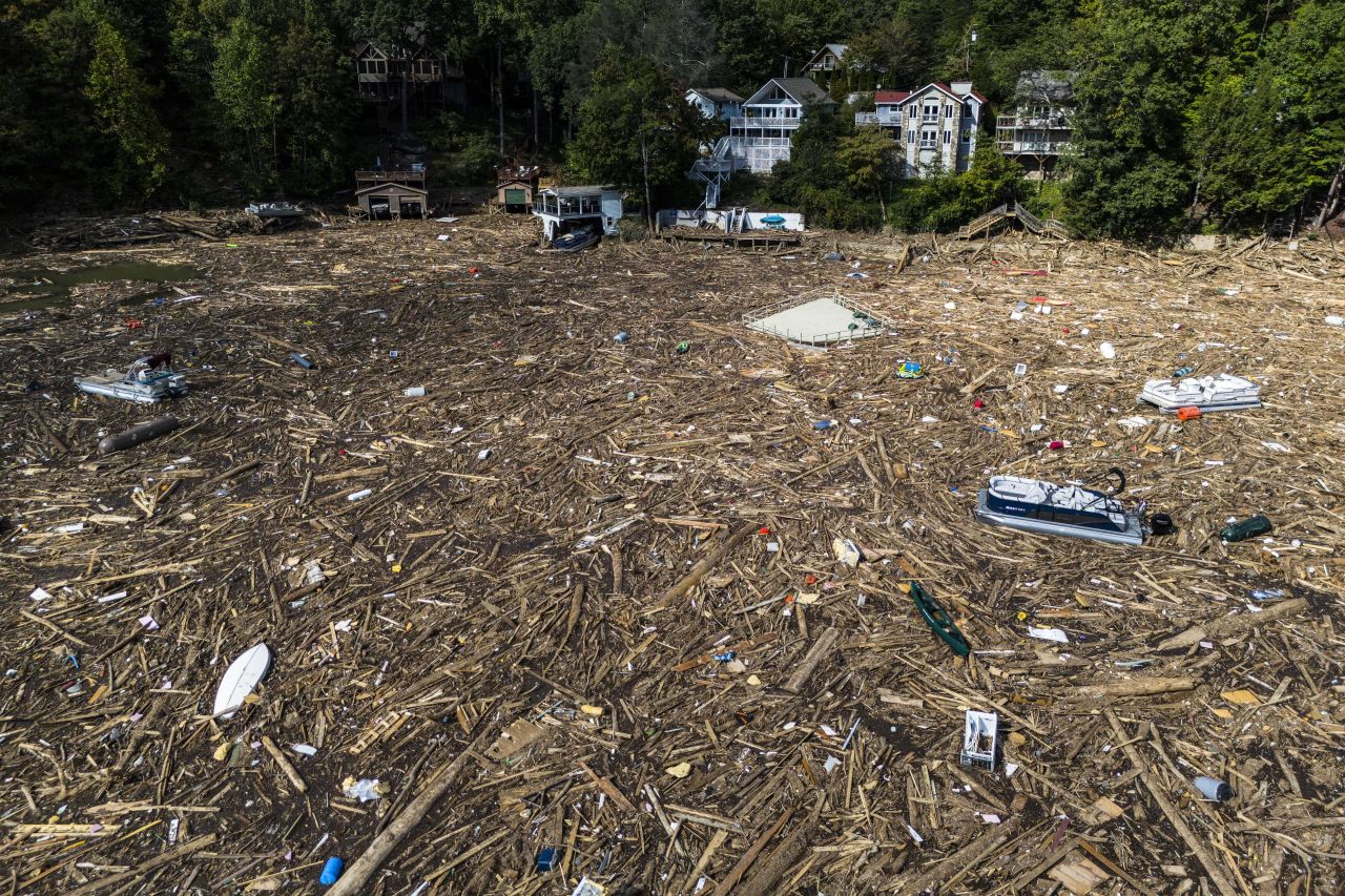 Debris is seen in Lake Lure, North Carolina, on Wednesday.