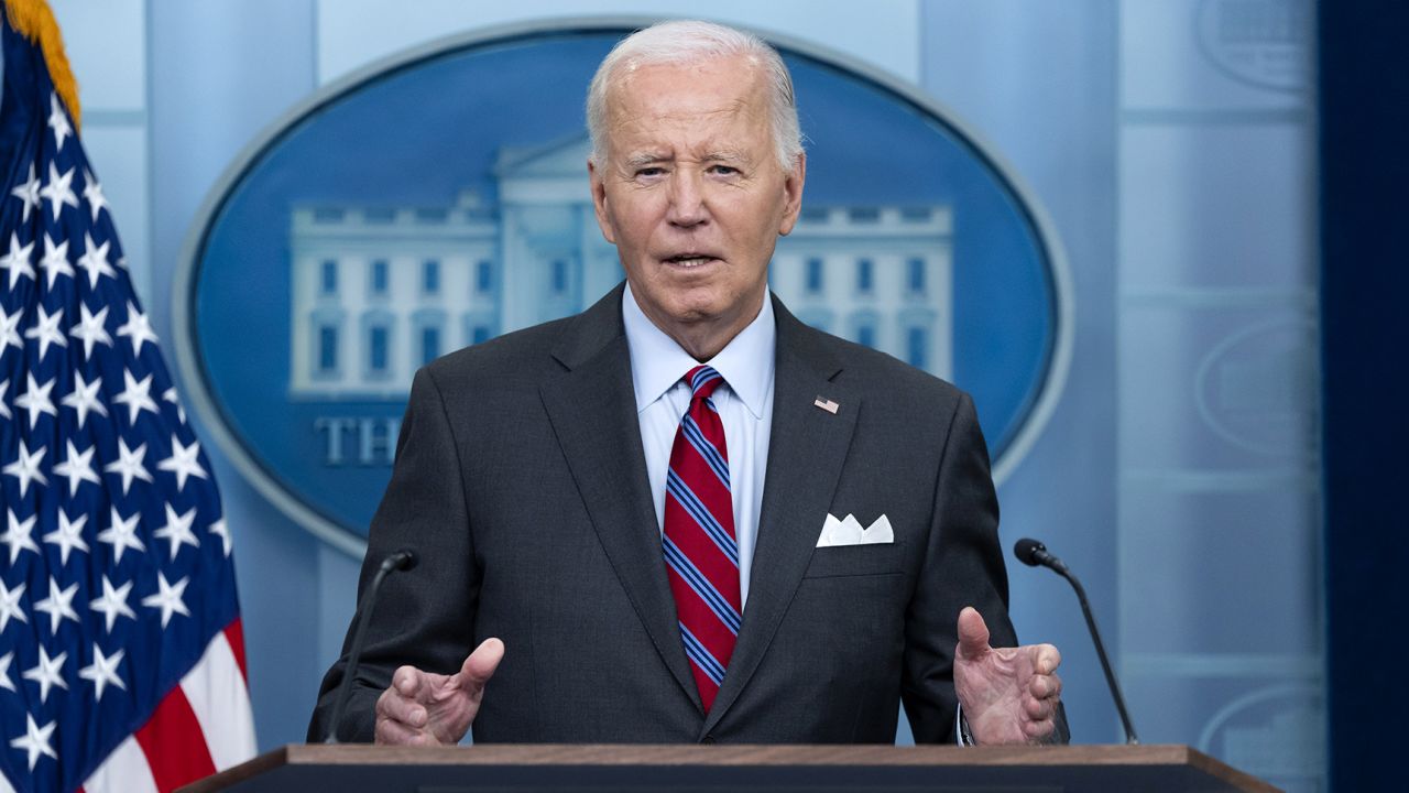 President Joe Biden speaks at the top of the daily briefing at the White House in Washington, DC, on October 4.