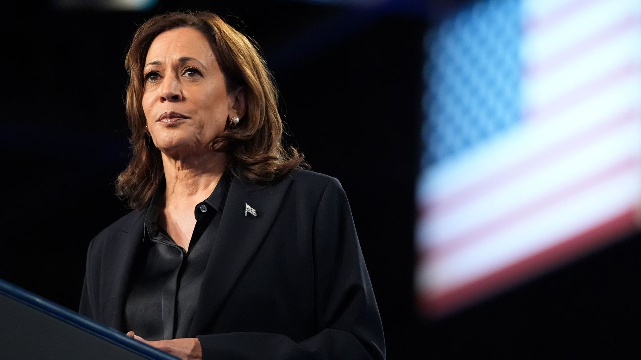 Democratic presidential nominee Vice President Kamala Harris speaks during a rally in Flint, Michigan, on October 4.