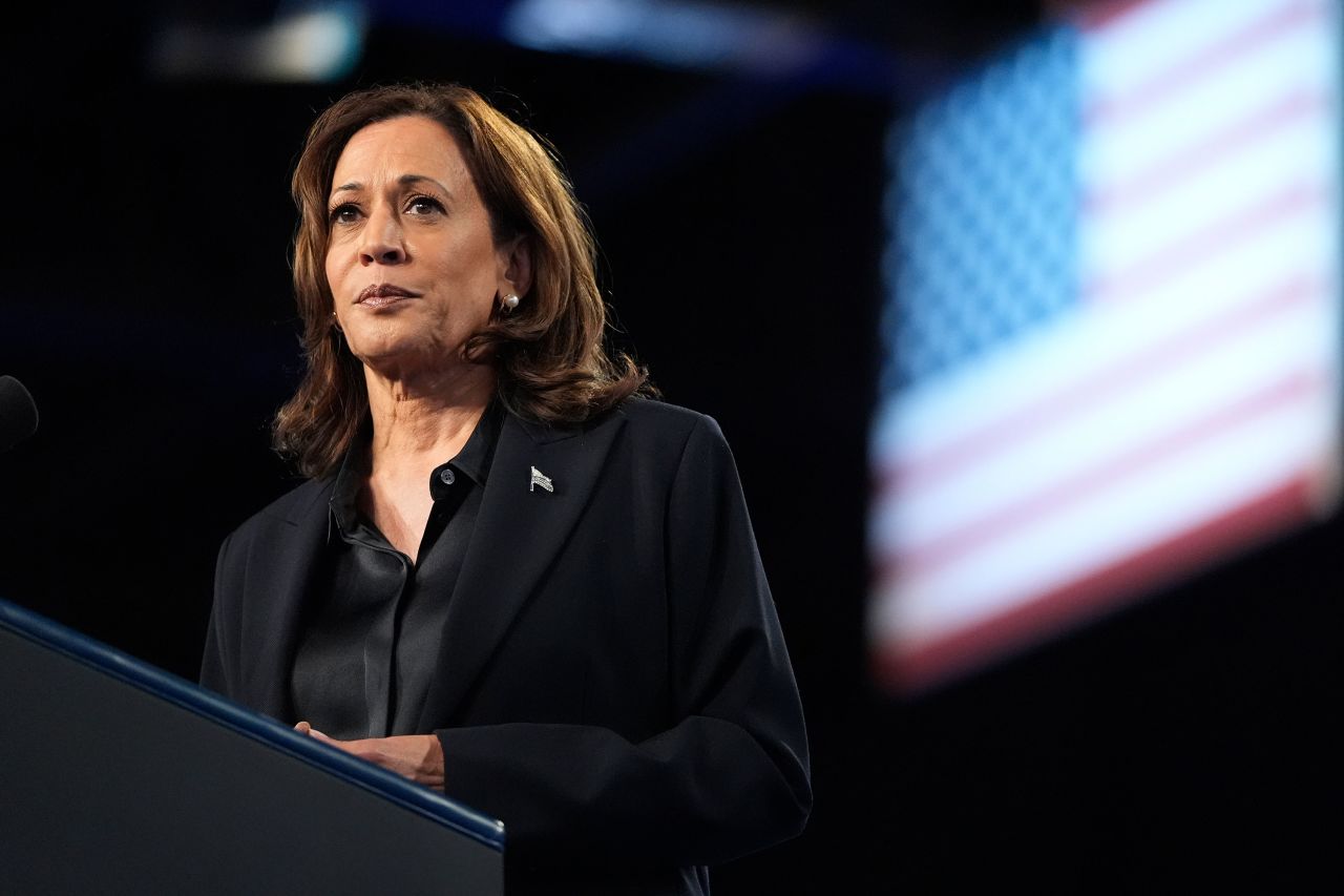 Democratic presidential nominee Vice President Kamala Harris speaks during a rally in Flint, Michigan, on October 4.