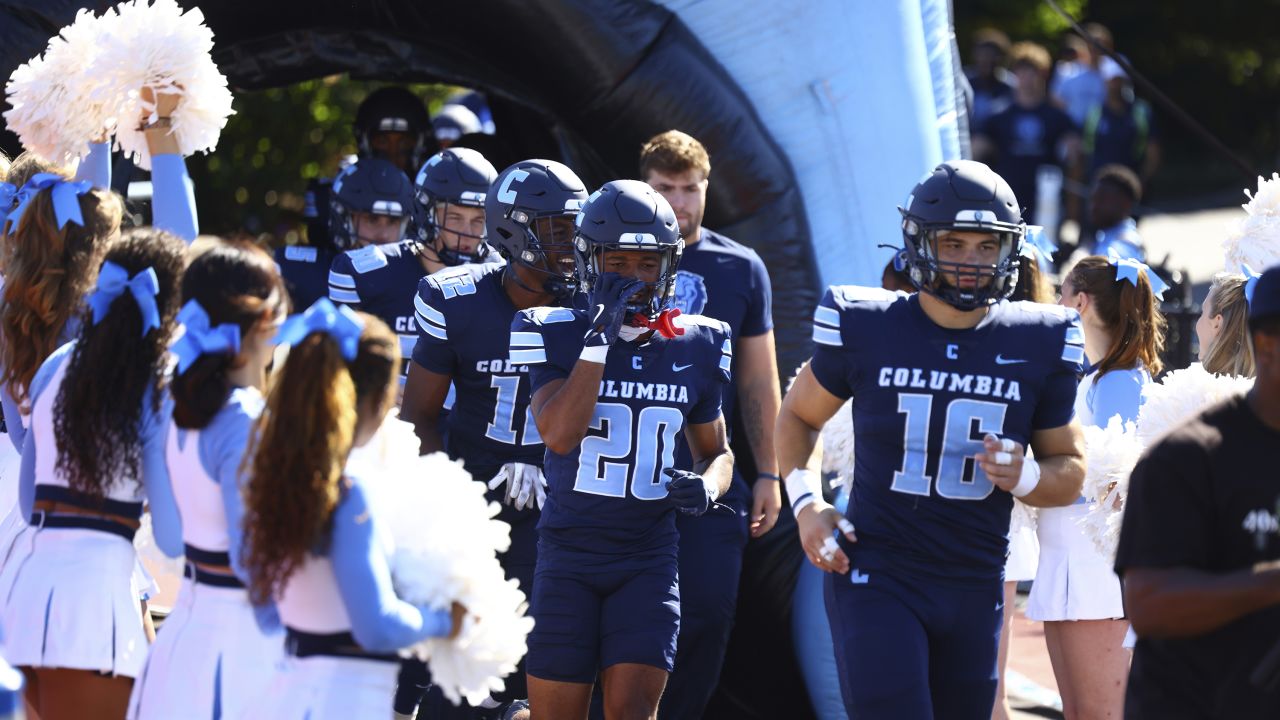 Columbia Lions players head out onto the field before the start of the NCAA football game against the Princeton Tigers at Robert K. Kraft Field at Lawrence A. Wien Stadium in New York, N.Y., on October 5, 2024. (Photo by Gordon Donovan/NurPhoto via AP)