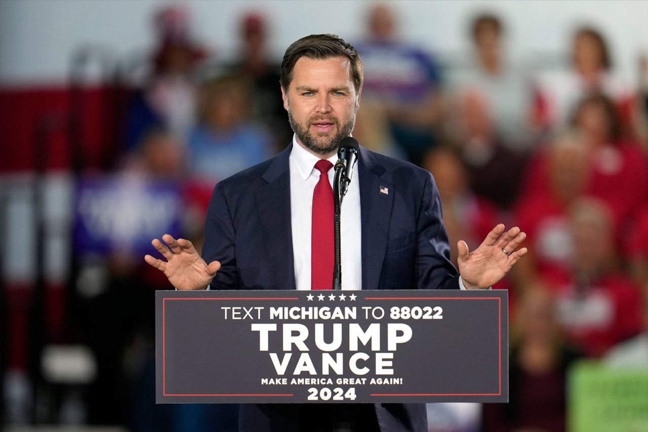 JD Vance speaks at a campaign event at Eastern Market in Detroiton on October 8 .