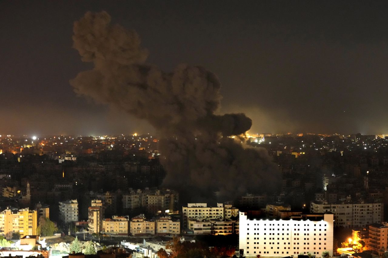 Smoke rises from an Israeli airstrike in Dahiyeh, Beirut, on Tuesday.