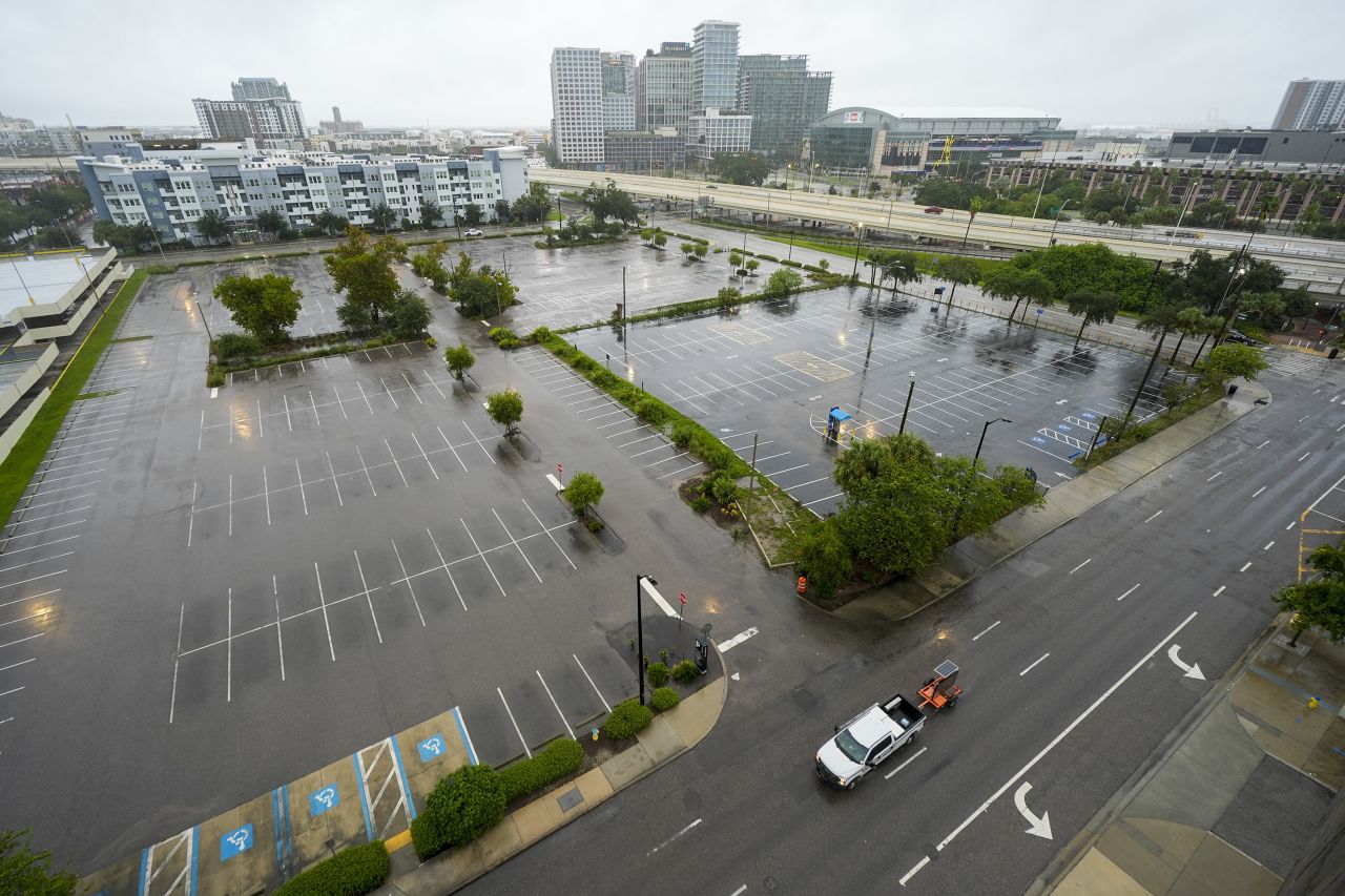 Downtown Tampa is seen desolate ahead of the arrival of Hurricane Milton on Wednesday, October 9.