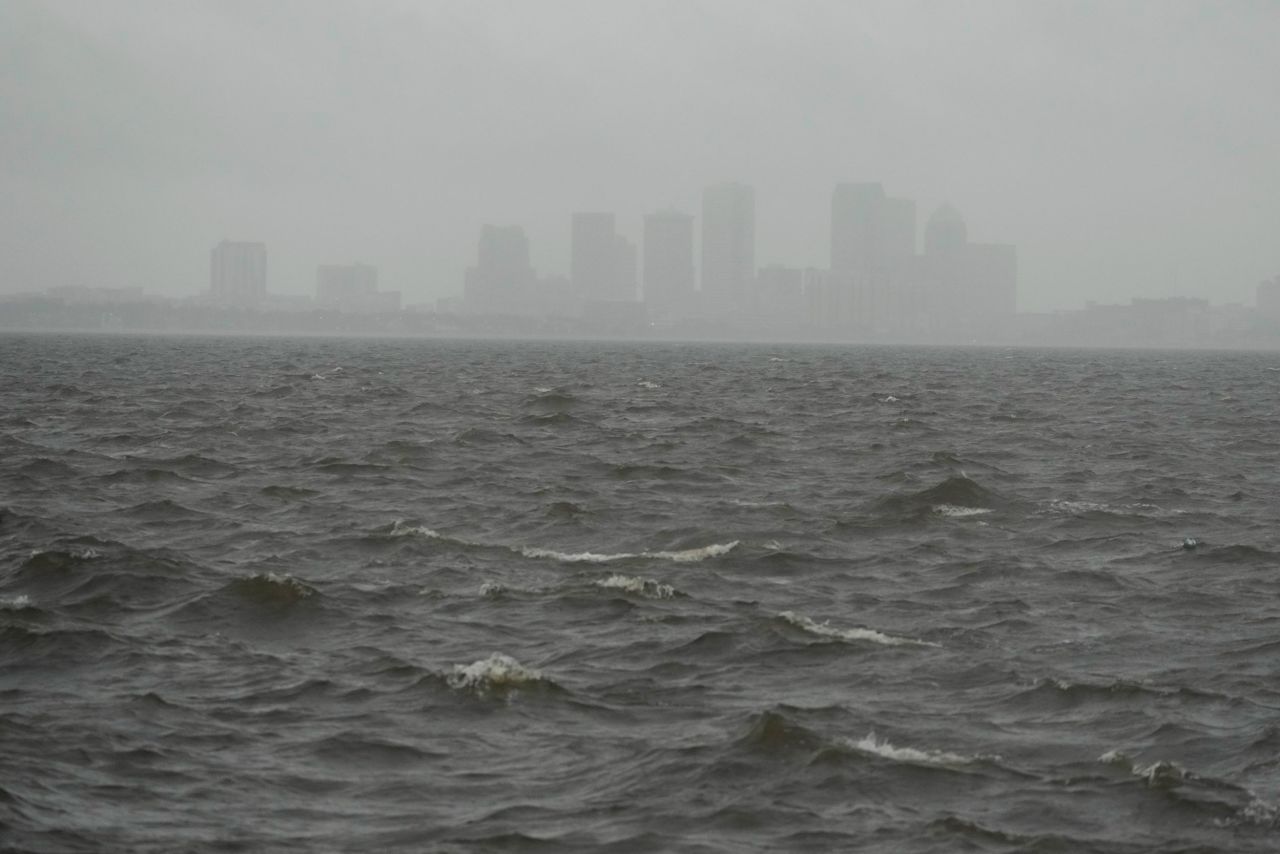 Rain begins to fall ahead of the arrival of Hurricane Milton in Tampa, Florida, on Wednesday.