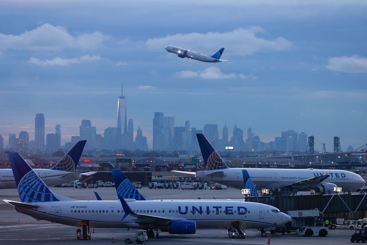 United Airlines planes are seen at Newark Liberty International Airport on September 20.