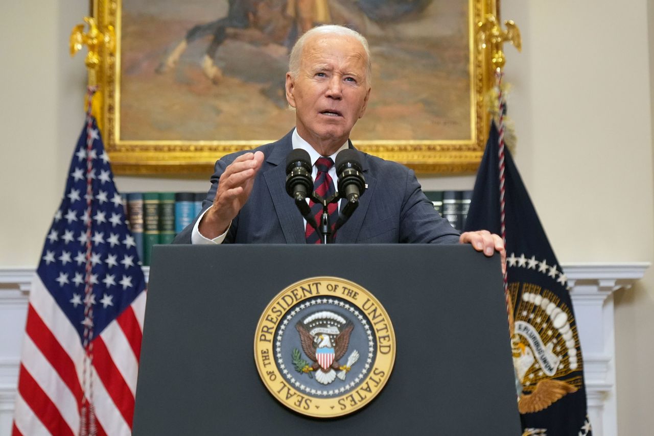 President Joe Biden speaks about Hurricane Milton from the Roosevelt Room at the White House in Washington, DC on Wednesday.