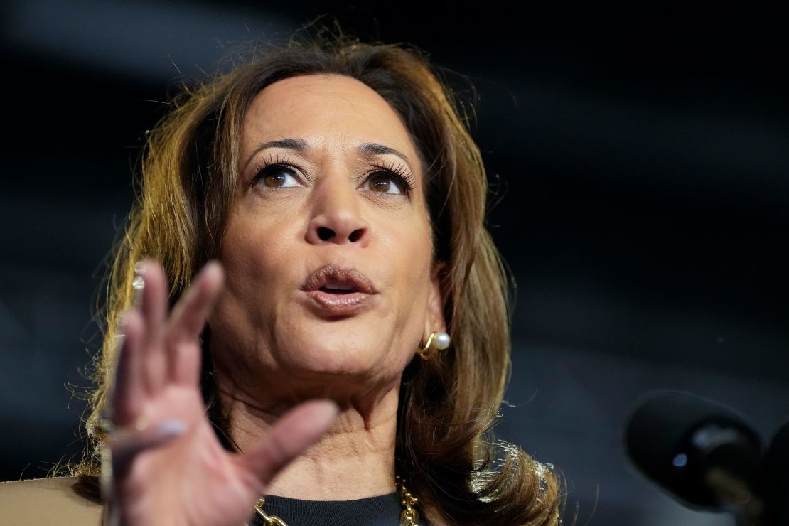 Vice President Kamala Harris speaks at a campaign event in Chandler, Arizona, on October 10, 2024.