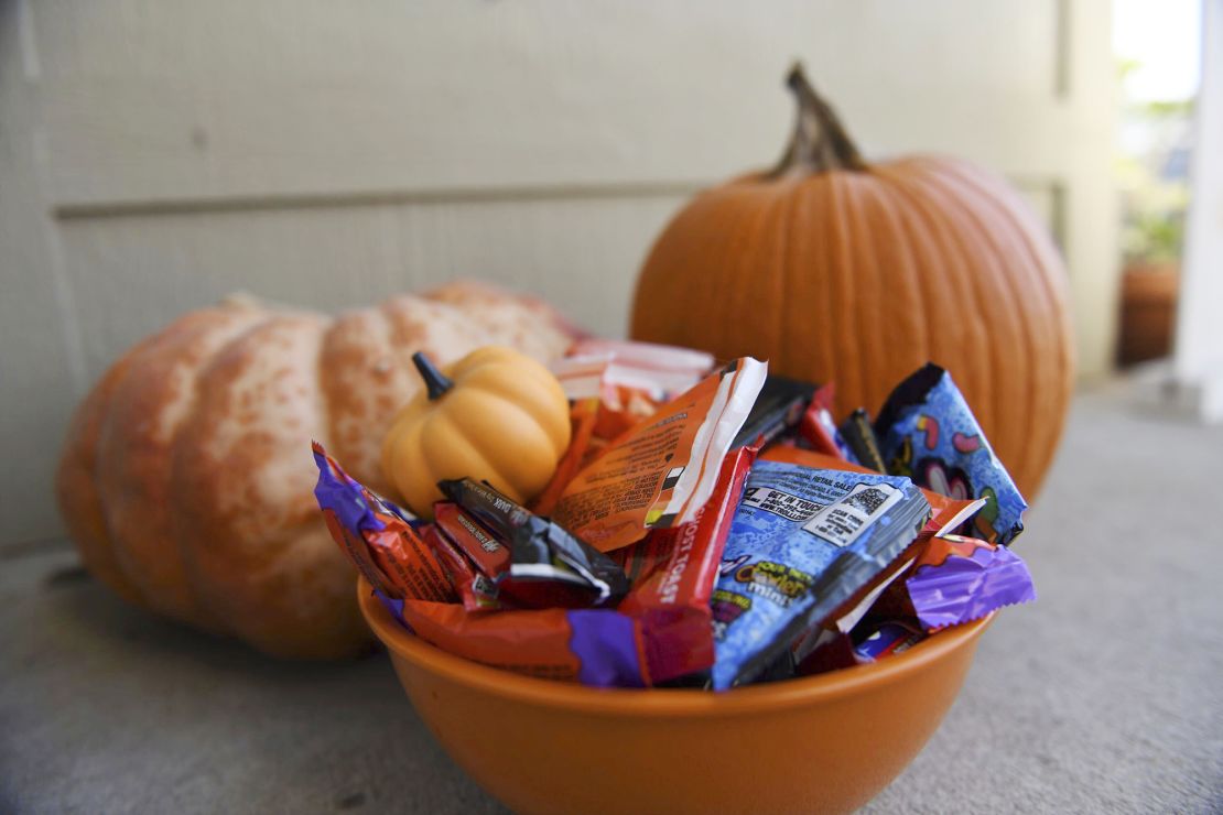 A Halloween display is set up outside of a home Friday, October 11, 2024, in St. Joseph, Missouri