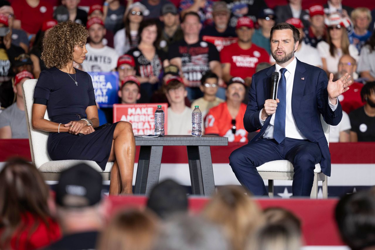 Republican vice presidential nominee JD Vance speaks at a town hall in Reading, Pennsylvania, on October 12.