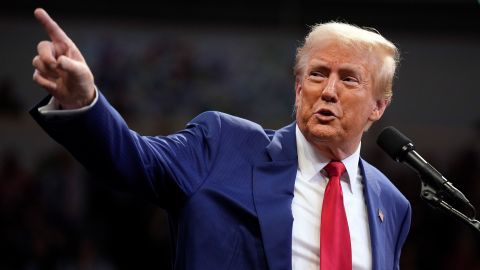 Republican presidential nominee former President Donald Trump speaks at a campaign rally at the Findlay Toyota Arena Sunday, Oct. 13, 2024, in Prescott Valley, Ariz. (AP Photo/Evan Vucci)