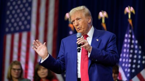 Republican presidential nominee former President Donald Trump speaks at a campaign town hall at the Greater Philadelphia Expo Center & Fairgrounds, Monday, Oct. 14, 2024, in Oaks, Pa. (AP Photo/Alex Brandon)