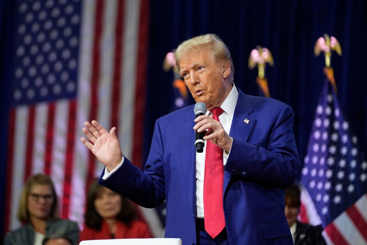 Former President Donald Trump speaks at a campaign town hall in Oaks, Pennsylvania, on Monday.