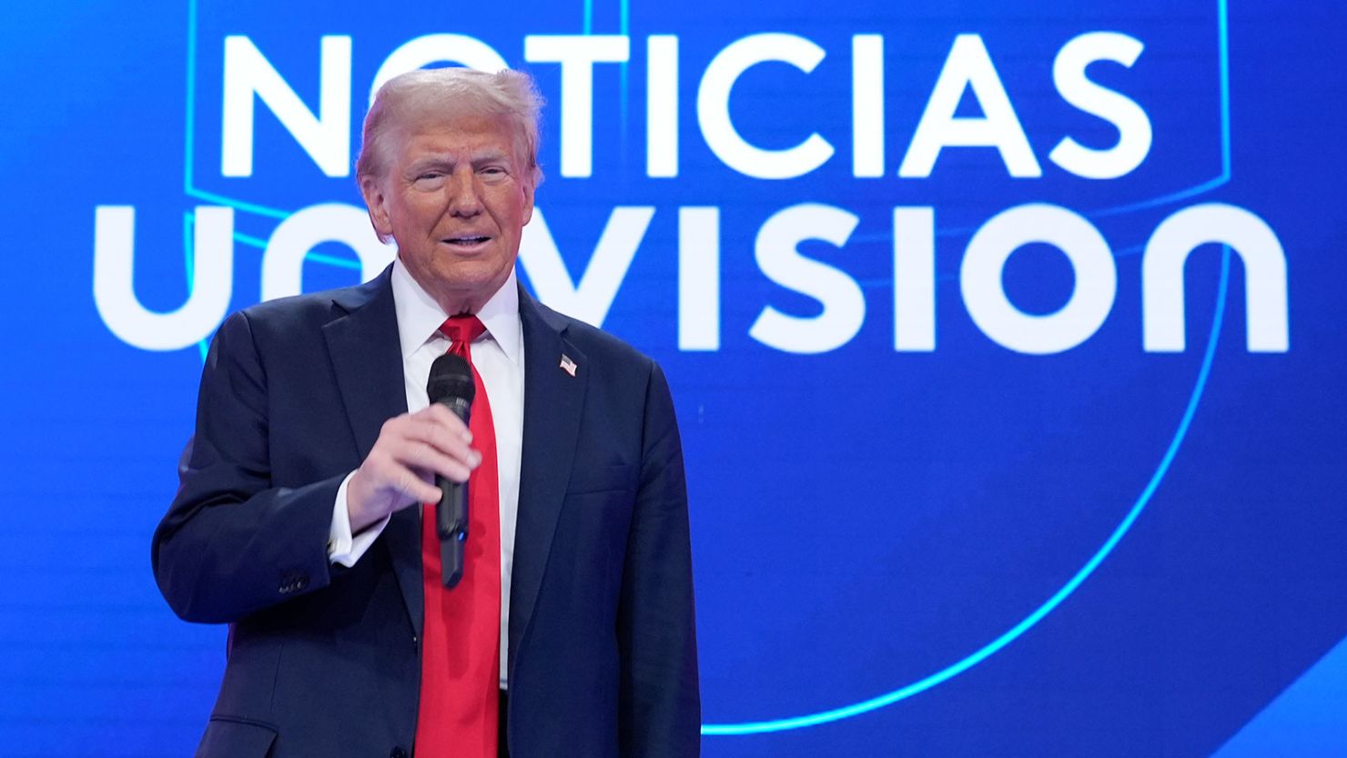 Former President Donald Trump speaks during a Univision town hall, October 16, 2024, in Doral, Florida.