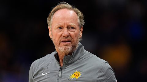 Phoenix Suns head coach Mike Budenholzer in the second half of an NBA preseason game Sunday, Oct. 13, 2024, in Denver.