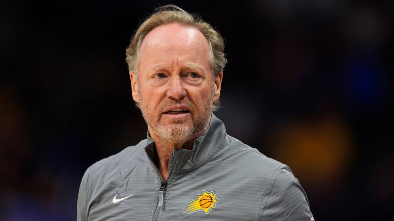 Phoenix Suns head coach Mike Budenholzer in the second half of an NBA preseason game Sunday, Oct. 13, 2024, in Denver.
