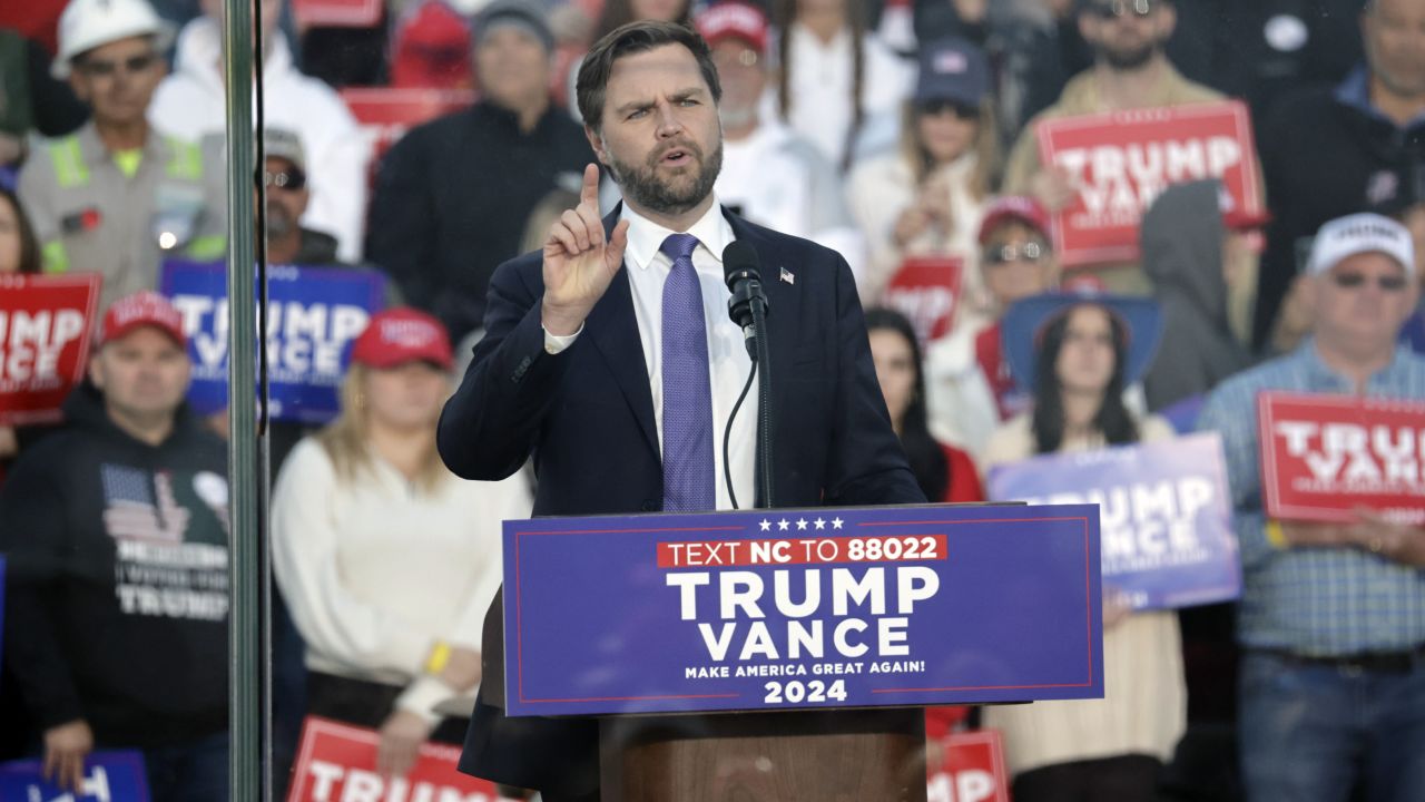 Sen. JD Vance speaks at a campaign rally at Wilmington International Airport in North Carolina on October 16.