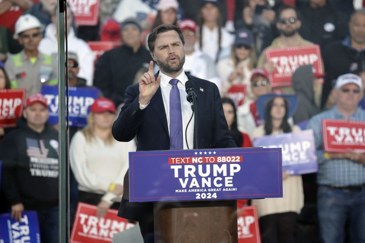 Sen. JD Vance speaks at a campaign rally in Wilmington, North Carolina, on Wednesday.