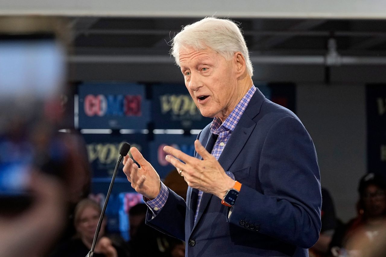 Former President Bill Clinton speaks at a campaign rally in Durham, North Carolina, on Thursday.