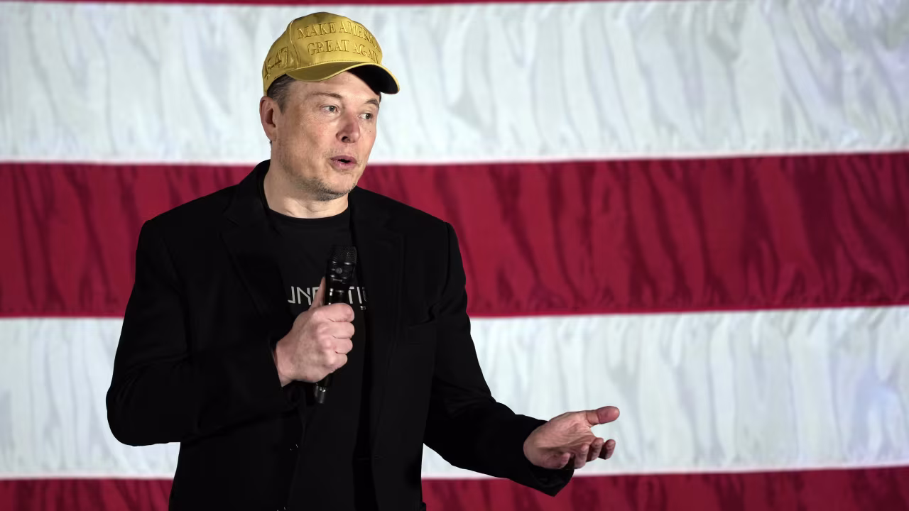 Elon Musk speaks as part of a campaign town hall in support of Republican presidential nominee former President Donald Trump in Folsom, Pennsylvania, on October 17, 2024.