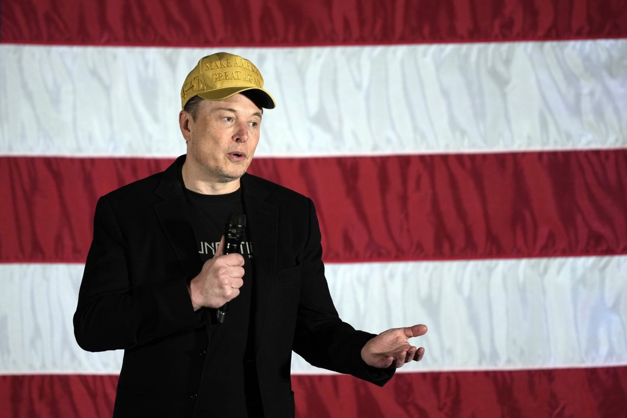 Elon Musk speaks as part of a campaign town hall in support of Republican presidential nominee former President Donald Trump in Folsom, Pennsylvania, on October 17, 2024.