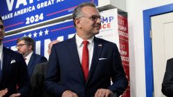 Massad Boulos listens as Republican presidential nominee former President Donald Trump speaks at a campaign office, Friday, Oct. 18, 2024, in Hamtramck, Mich.