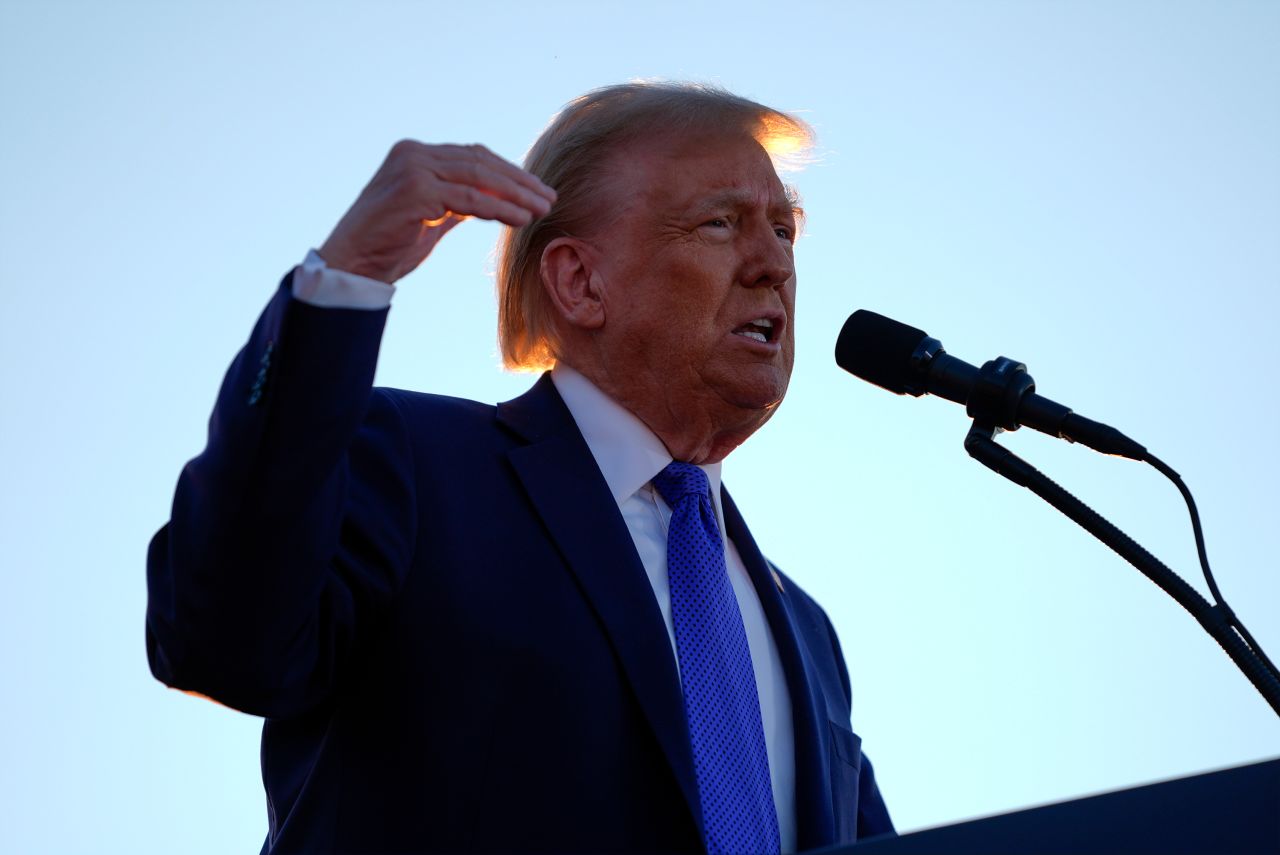 Former President Donald Trump speaks during a campaign rally on Saturday, October 19, in Latrobe, Pennsylvania.