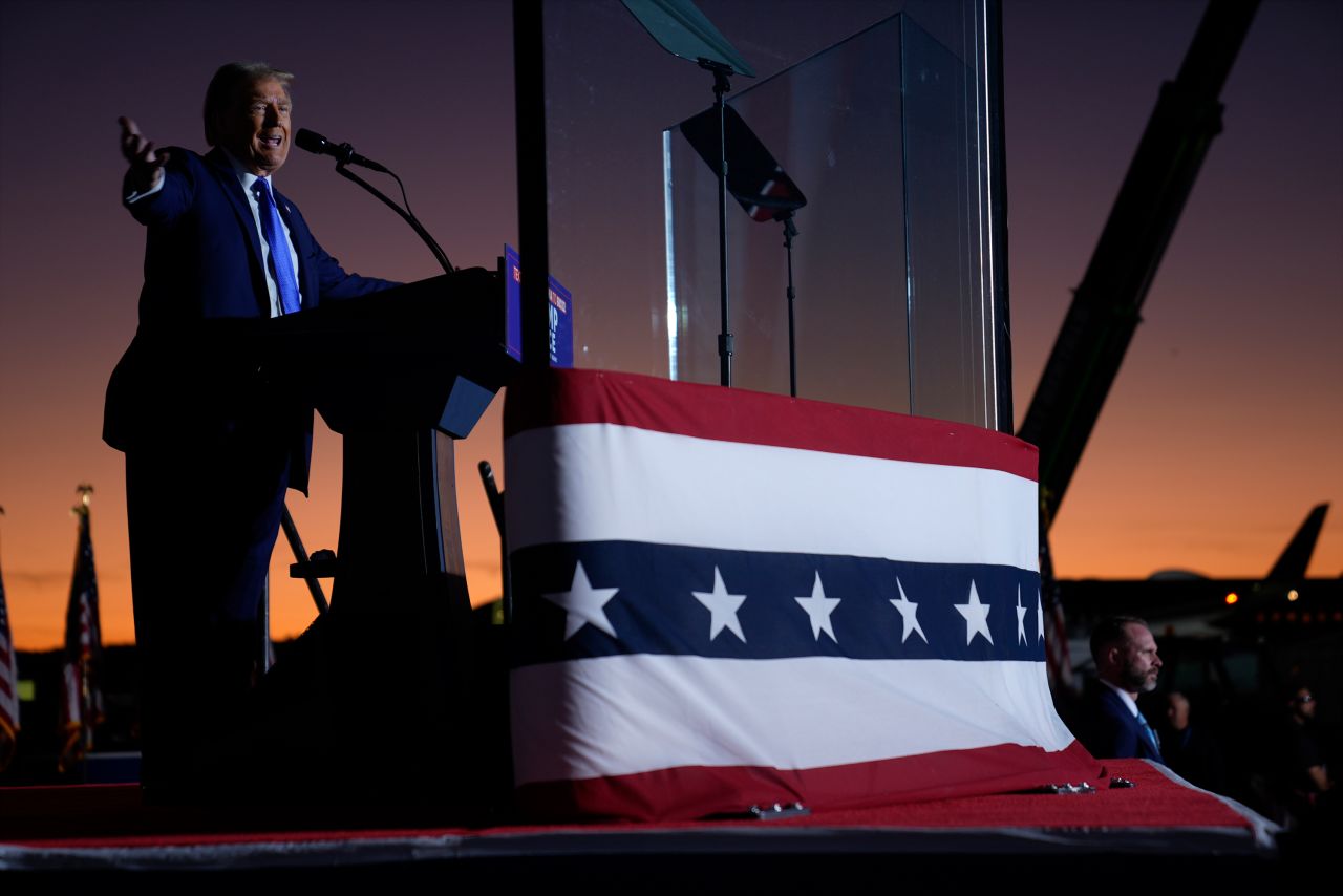 Former President Donald Trump speaks during a campaign rally in Latrobe, Pennsylvania, on October 19.