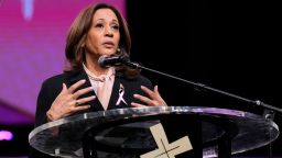 Democratic presidential nominee Vice President Kamala Harris speaks at a church service at New Birth Baptist Church in Stonecrest, Ga., Sunday, Oct. 20, 2024.