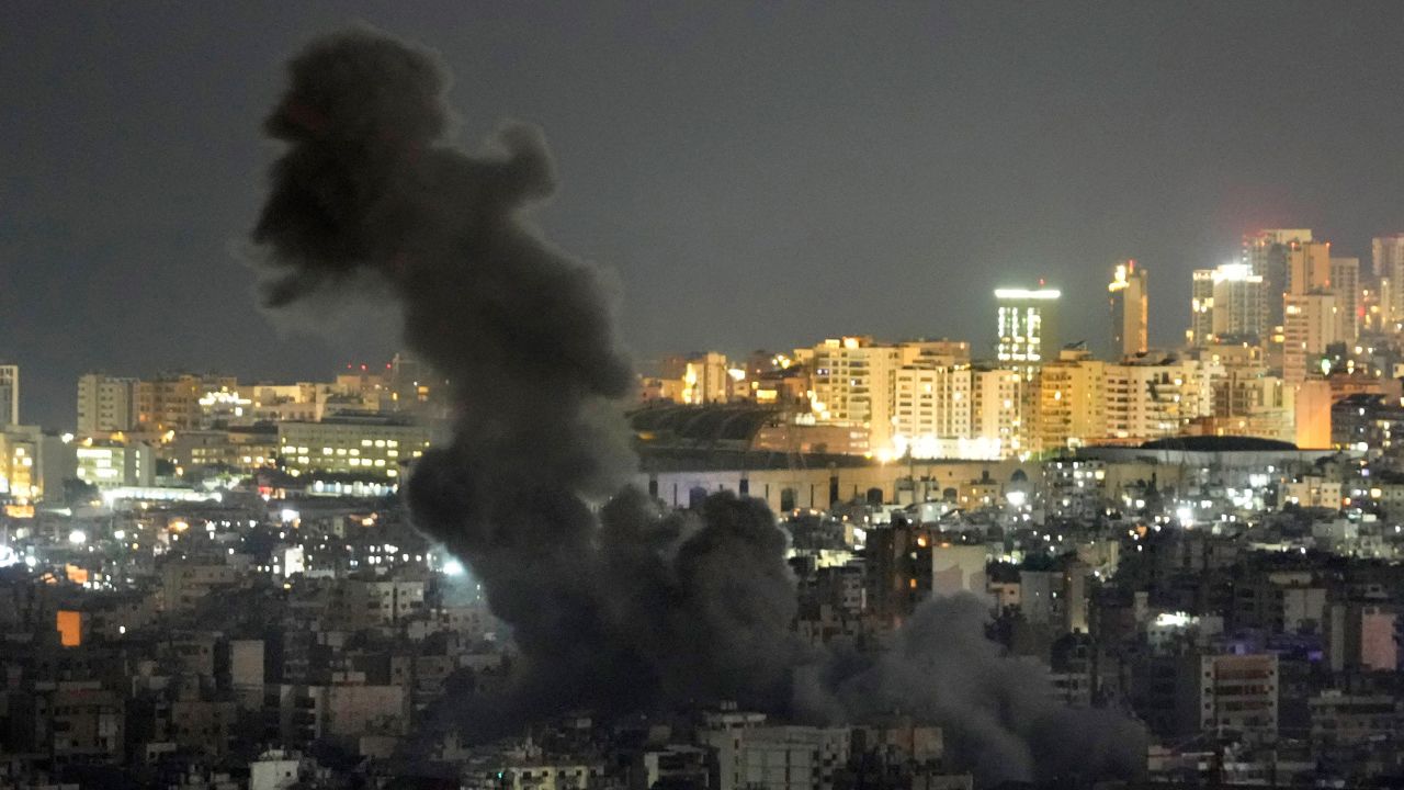 Smoke rise from an Israeli airstrike on Dahiyeh in the southern suburb of Beirut, Lebanon, on October 20.