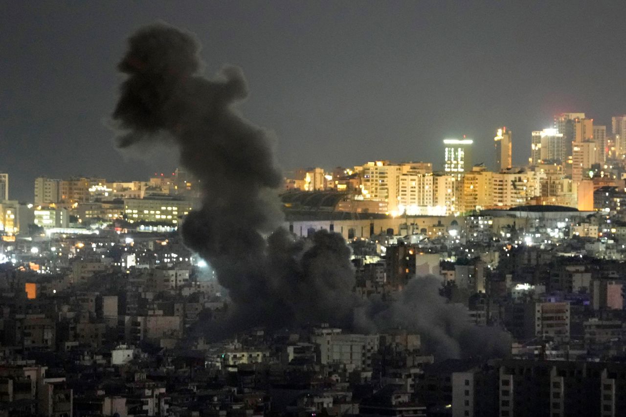 Smoke rises from an Israeli airstrike on Beirut's southern suburbs on Sunday, October 20.