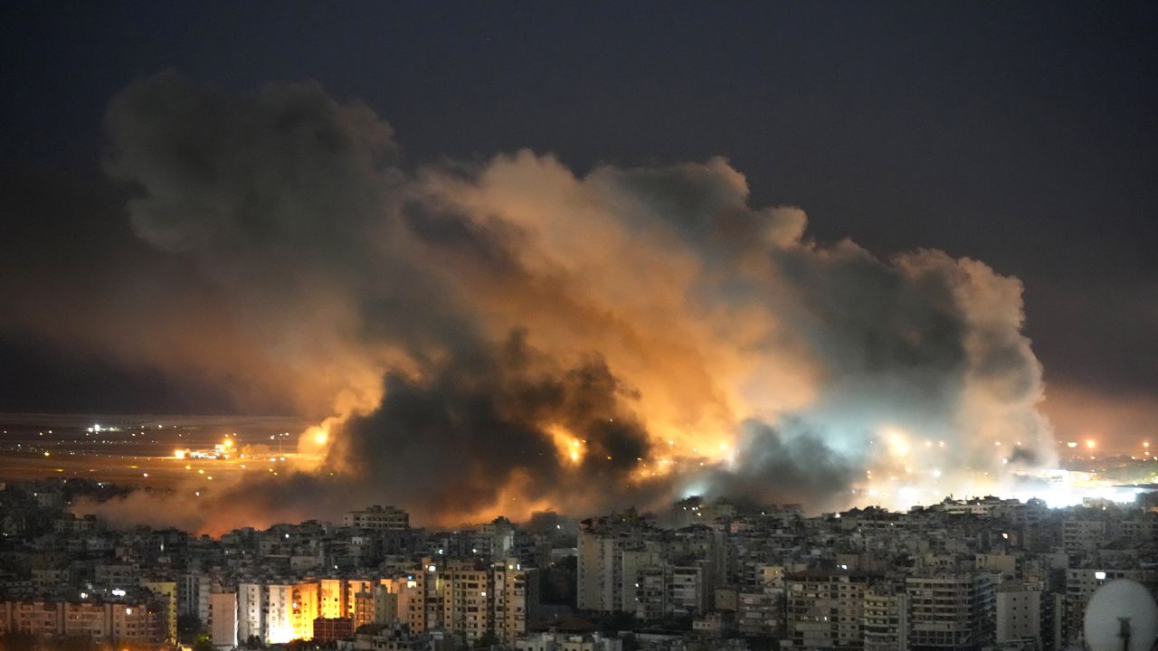 Flames and smoke after Israeli airstrikes on Beirut, Lebanon, on October 20.