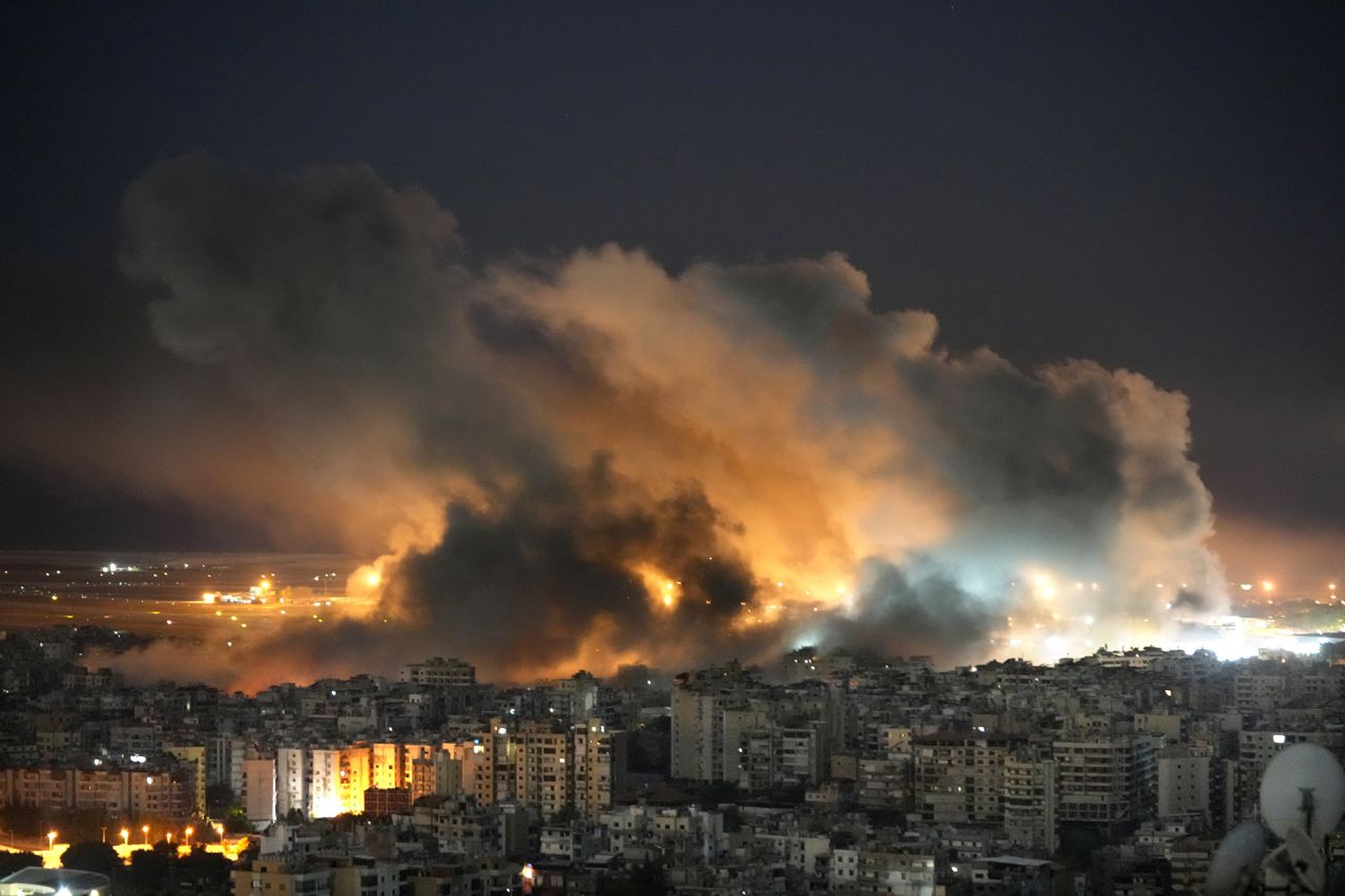 Flames and smoke after Israeli airstrikes on Beirut, Lebanon, on October 20.