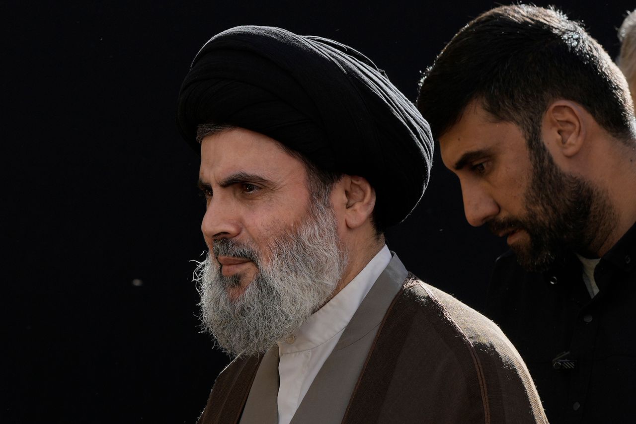 Senior Hezbollah leader Hashem Safieddine attends a funeral in Dahiyeh, Beirut, Lebanon, on September 18.