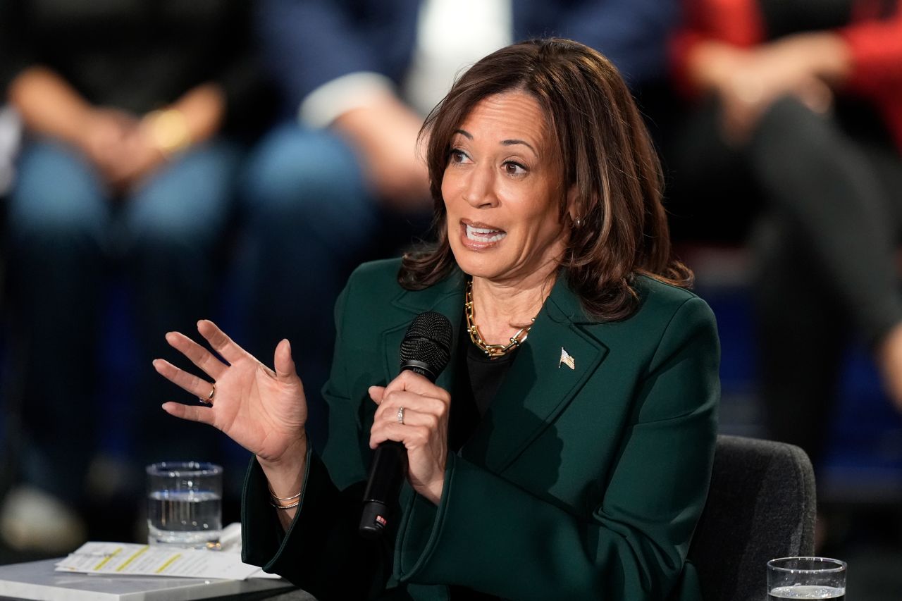 Democratic presidential nominee and Vice President Kamala Harris speaks during a town hall in Royal Oak, Michigan, on October 21.