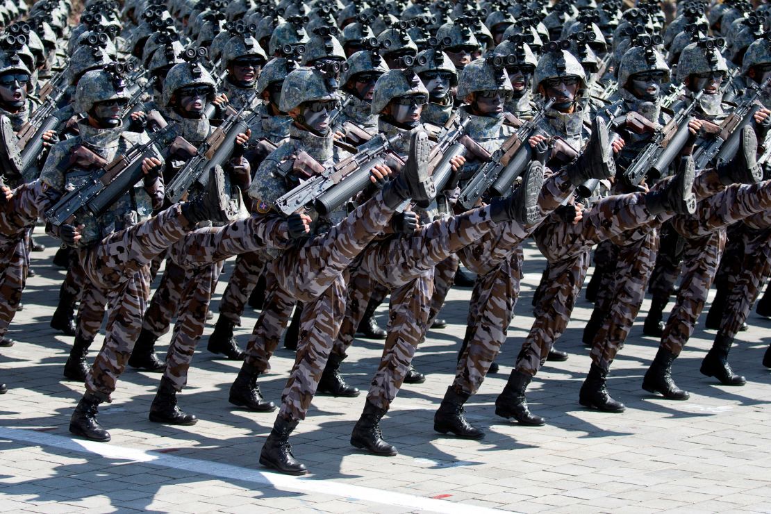 Soldiers march in a parade for the 70th anniversary of North Korea's founding day in Pyongyang, North Korea, on September 9, 2018.