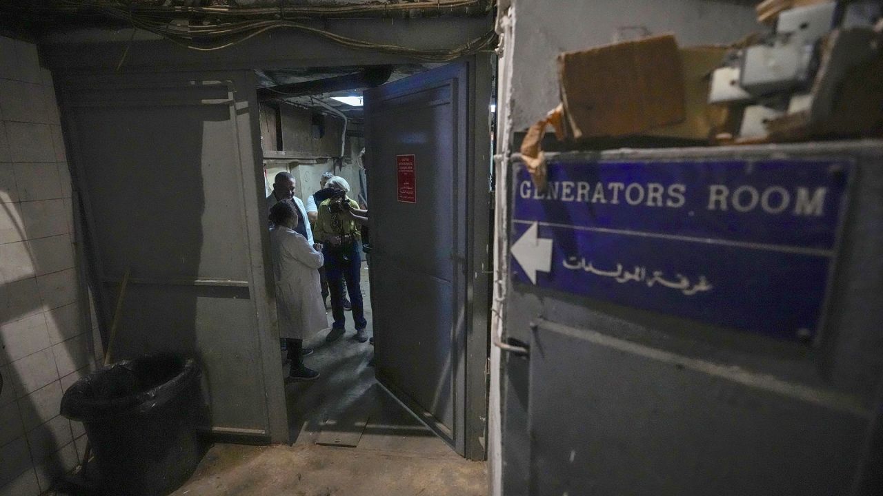 Foreign and local journalists take a tour inside Sahel General Hospital, in Beirut, Lebanon, on October 22.