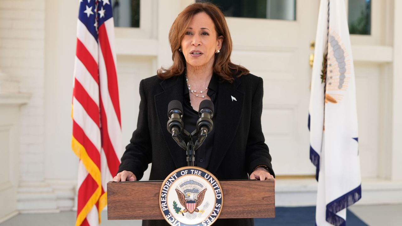 Democratic presidential nominee Vice President Kamala Harris speaks in Washington, DC, on October 23.