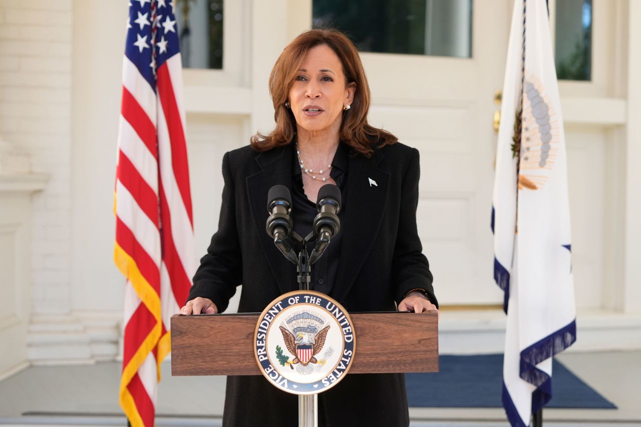 Democratic presidential nominee Vice President Kamala Harris speaks in Washington, DC, on October 23.