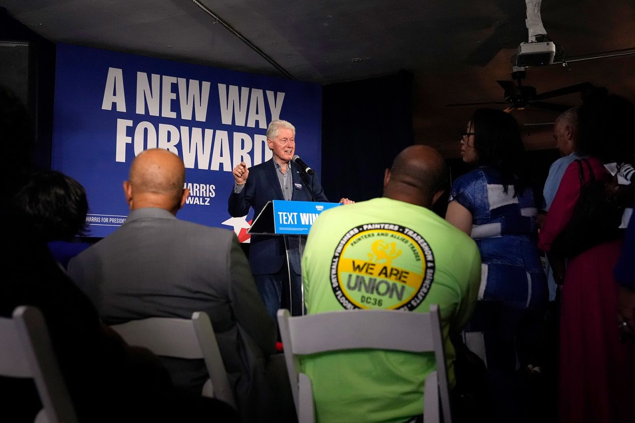 Former President Bill Clinton speaks at a campaign event supporting Democratic presidential nominee Vice President Kamala Harris in Phoenix, Arizona, on October 23, 2024.